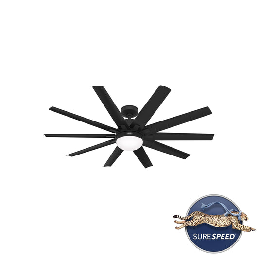 Hunter Overton SureSpeed 60-in Outdoor Matte Black with Matte Black Blades Ceiling Fan With Light ( 10 -Blade ) 5688227