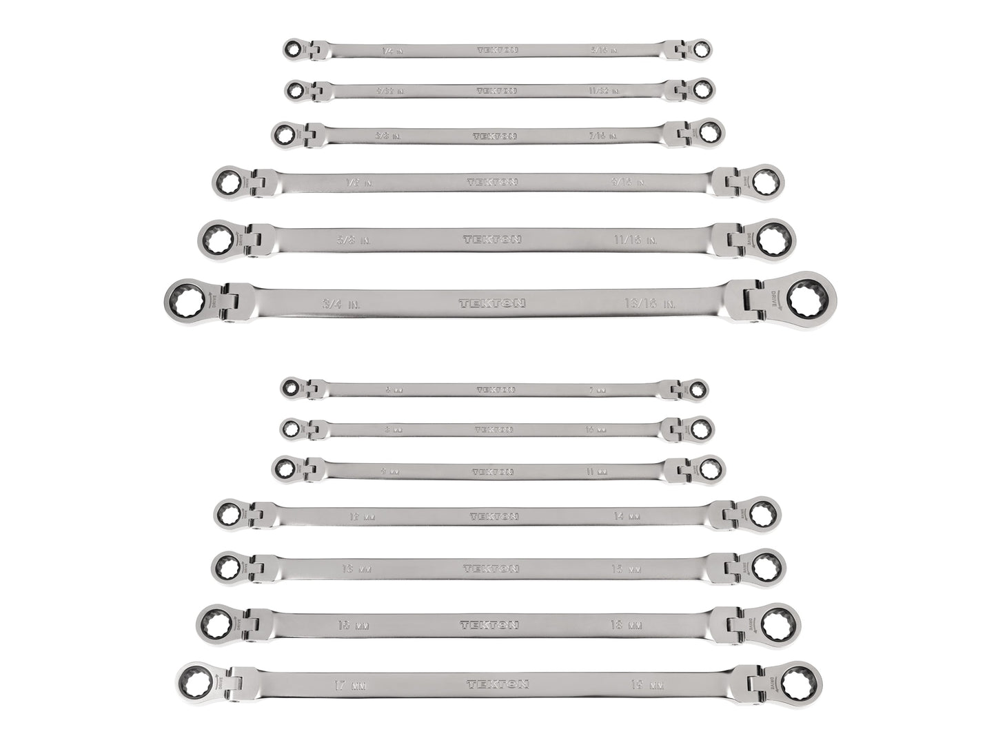 TEKTON 13-Piece Set Standard (SAE) and Metric Flexible Head Ratchet Wrench WRB96002