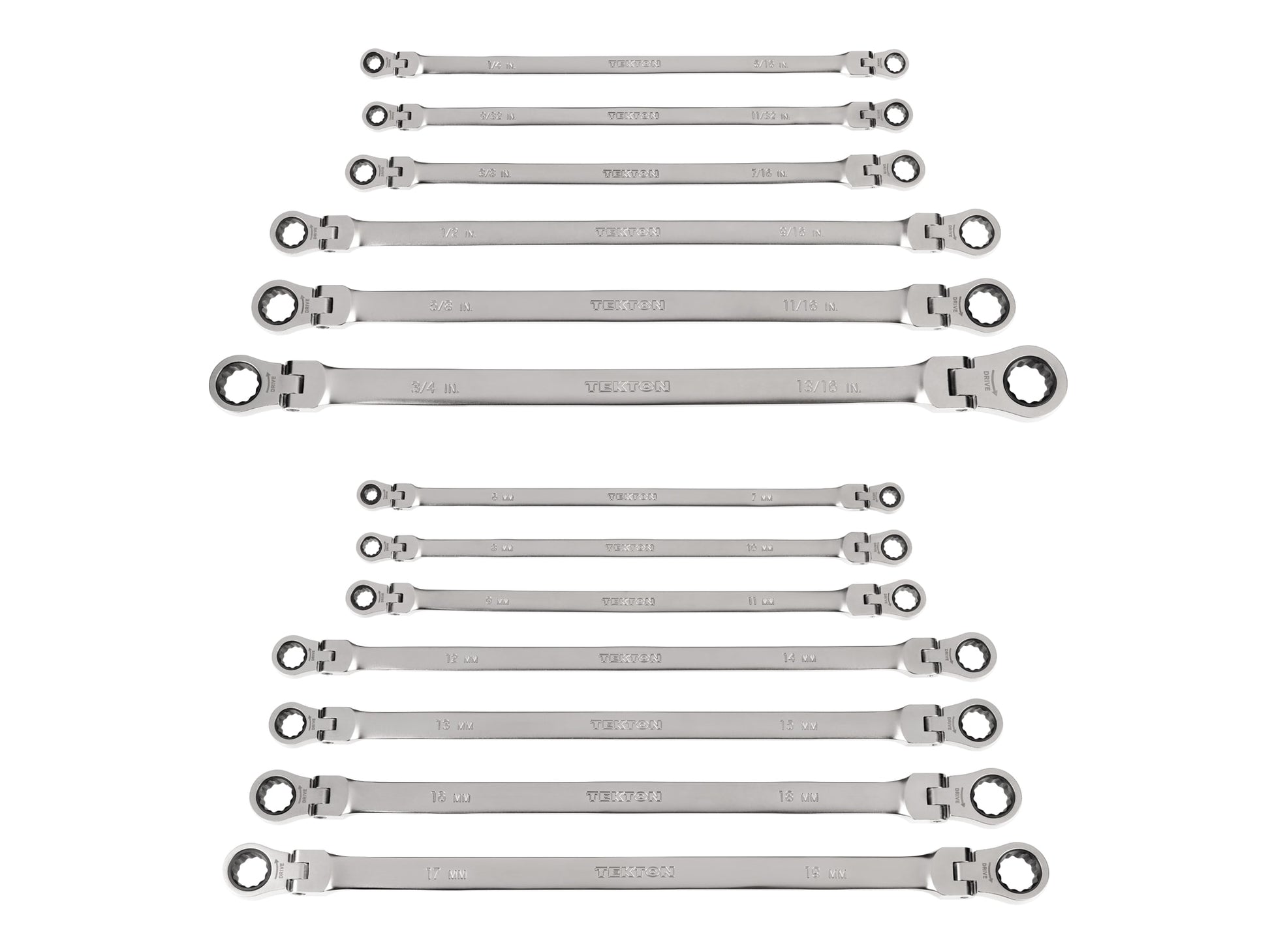 TEKTON 13-Piece Set Standard (SAE) and Metric Flexible Head Ratchet Wrench WRB96002