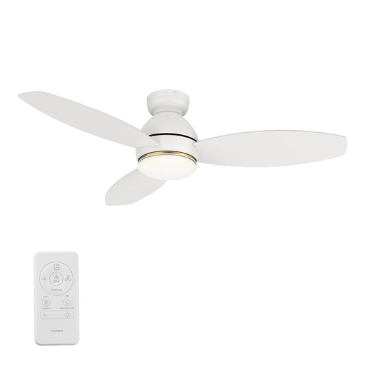 CARRO USA Bretton 48-in White Indoor/Outdoor Flush Mount Smart Ceiling Fan with Light and Remote (3-Blade) LS483Q6-L12-W1-1-FM