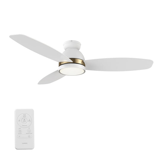 CARRO USA Biscay 52-in White Indoor/Outdoor Flush Mount Smart Ceiling Fan with Light and Remote (3-Blade) LS523Q5-L12-W1-1-FMA