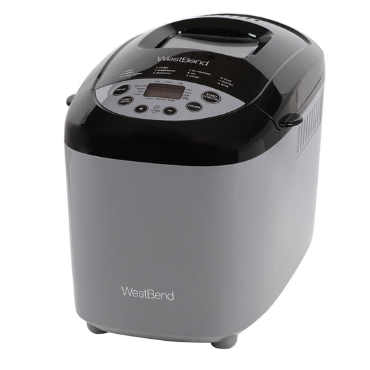 West Bend Gray Bread Maker with Gluten-Free Setting, 3 lb Capacity, Dual Knead Blades, 12 Digital Settings, Touchpad Controls 47413