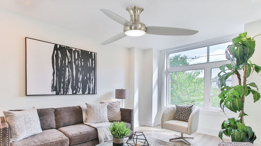 Minka Aire Concept III 54-in Brushed Nickel Wet LED Indoor/Outdoor Flush Mount Smart Ceiling Fan with Light and Remote (3-Blade) F467L-BNW