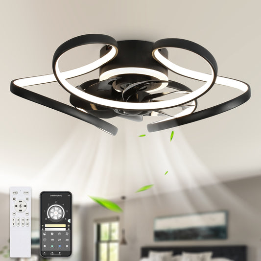 Bella Depot Low Profile Fans 22-in Black with Clear Blades Color-changing Integrated LED Indoor Flush Mount Smart Fandelier Ceiling Fan with Light and Remote (8-Blade) DC2203
