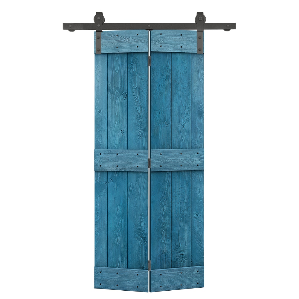 CALHOME 36-in x 84-in Ocean Blue Mid-Bar Pine Wood Solid core Single bifold Barn Door (Hardware Included)