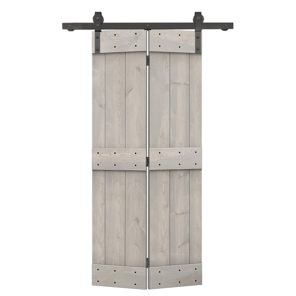 CALHOME 22-in x 84-in Silver Gray Mid-Bar Pine Wood Solid core Single bifold Barn Door (Hardware Included)
