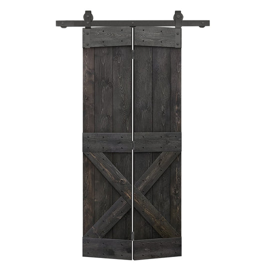 CALHOME 24-in x 84-in Charcoal Black X-frame Pine Wood Solid core Single bifold Barn Door (Hardware Included)