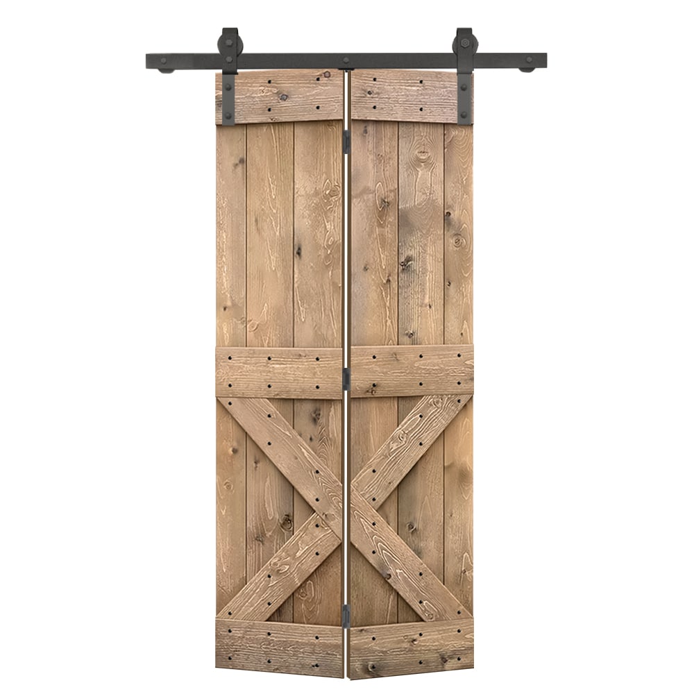 CALHOME 20-in x 84-in Light Brown X-frame Pine Wood Solid core Single bifold Barn Door (Hardware Included)