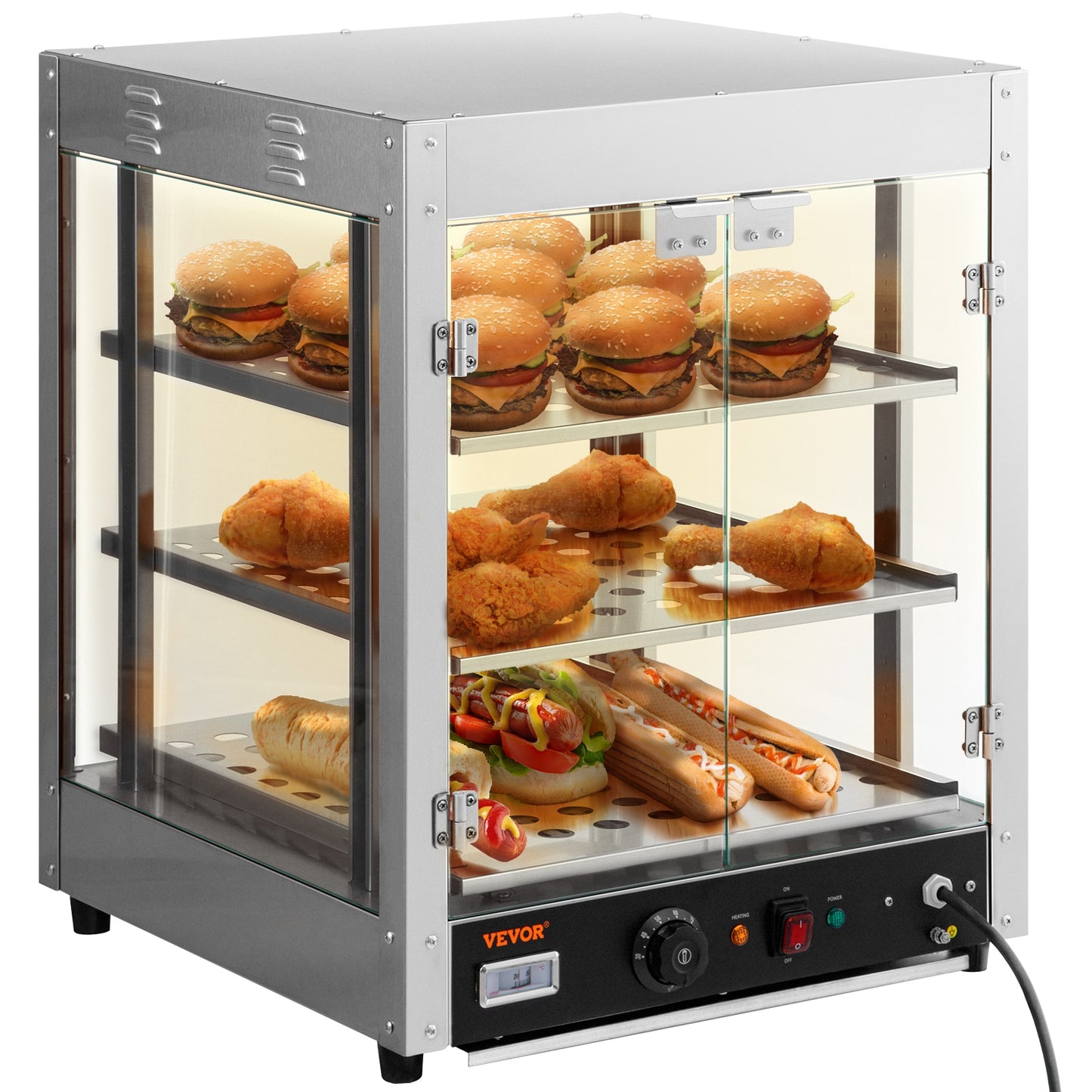VEVOR 800W 3 Tier Food Warmer Hot Dog Toaster with Bun Warmer SPBWJCYBXGGHBUG51V1