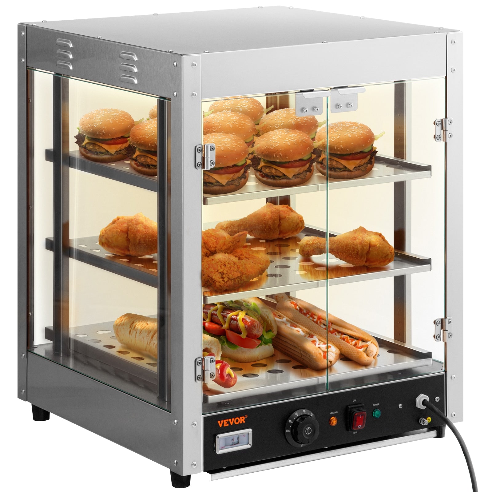 VEVOR 800W 3 Tier Food Warmer Hot Dog Toaster with Bun Warmer SPBWJCYBXGGHBUG51V1