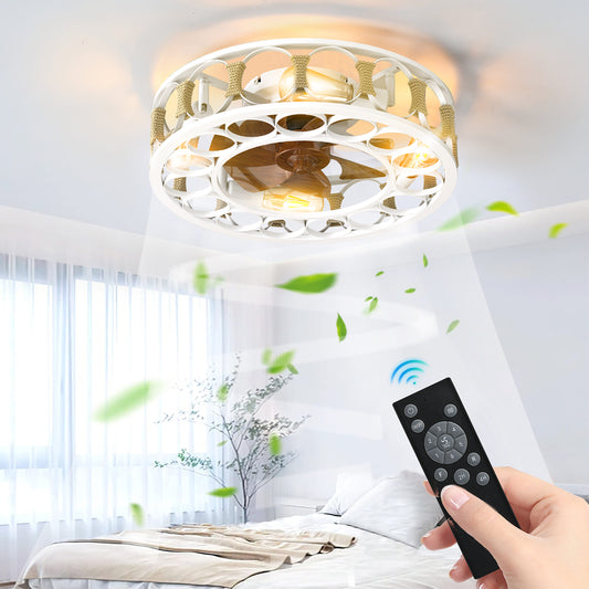 Oaks Decor DANDARK 20-in White Color-changing Indoor Flush Mount Smart Fandelier Ceiling Fan with Light and Remote (7-Blade) OK6007-W