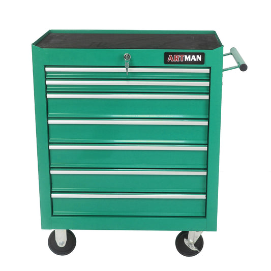 Siavonce Workshop Tool Trolley 24.2-in W x 29.9-in H 7-Drawer Metal Rolling Tool Cabinet (Green) ZX-06458