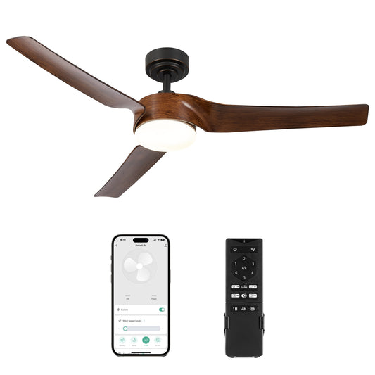 CO-Z 52-in Brown with Polished Blades Integrated LED Indoor Smart Propeller Ceiling Fan with Light and Remote (3-Blade) CFN-1304-DK