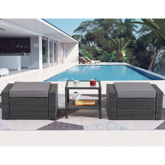 Bayfeve 3 -Piece Wicker Patio Conversation Set with Gray Cushions