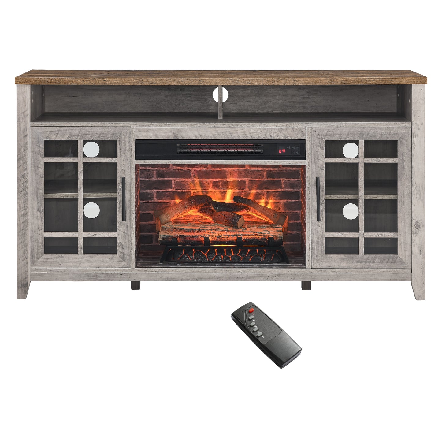 Maocao Hoom 55-in W Gray TV Stand with LED Electric Fireplace FZ00852