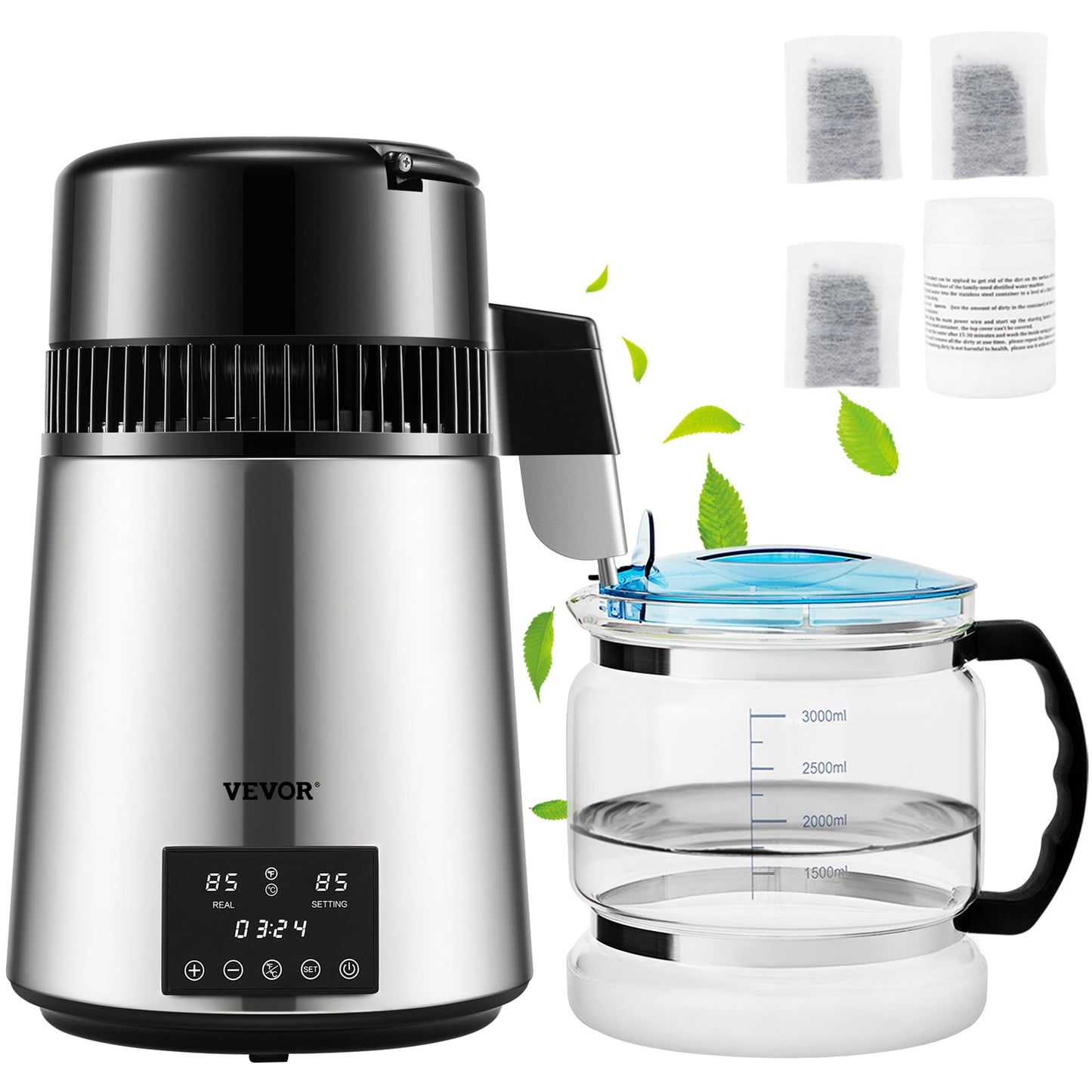 VEVOR 750 W 6 Gal/D Water Distiller Silver 1-Cup Corded Digital Electric Kettle with Automatic Shut-Off DSDW1LH4L110V8WJBV1