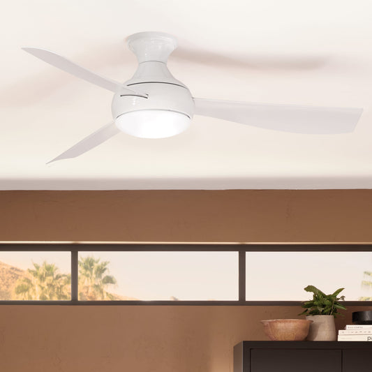 Kichler Ample 54-in Integrated LED Outdoor Downrod or Flush Mount White with White Blades Ceiling Fan With Light - Remote Included ( 3 -Blade ) 5981773