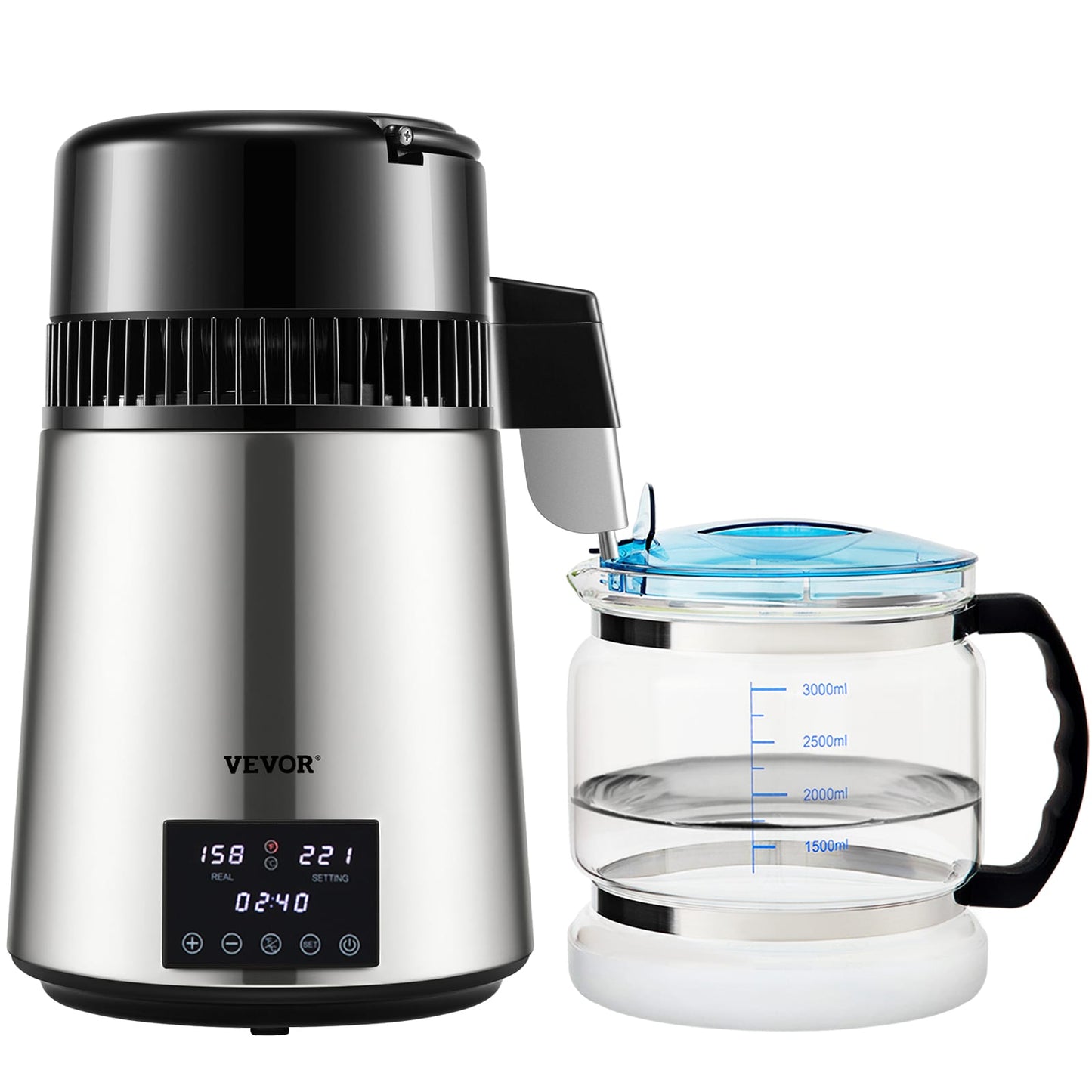 VEVOR 1750 W 9.5 Gal/D Water Distiller 304 Stainless Steel 1-Cup Corded Digital Electric Kettle with Automatic Shut-Off DSD15LH4L110VJKL3V1