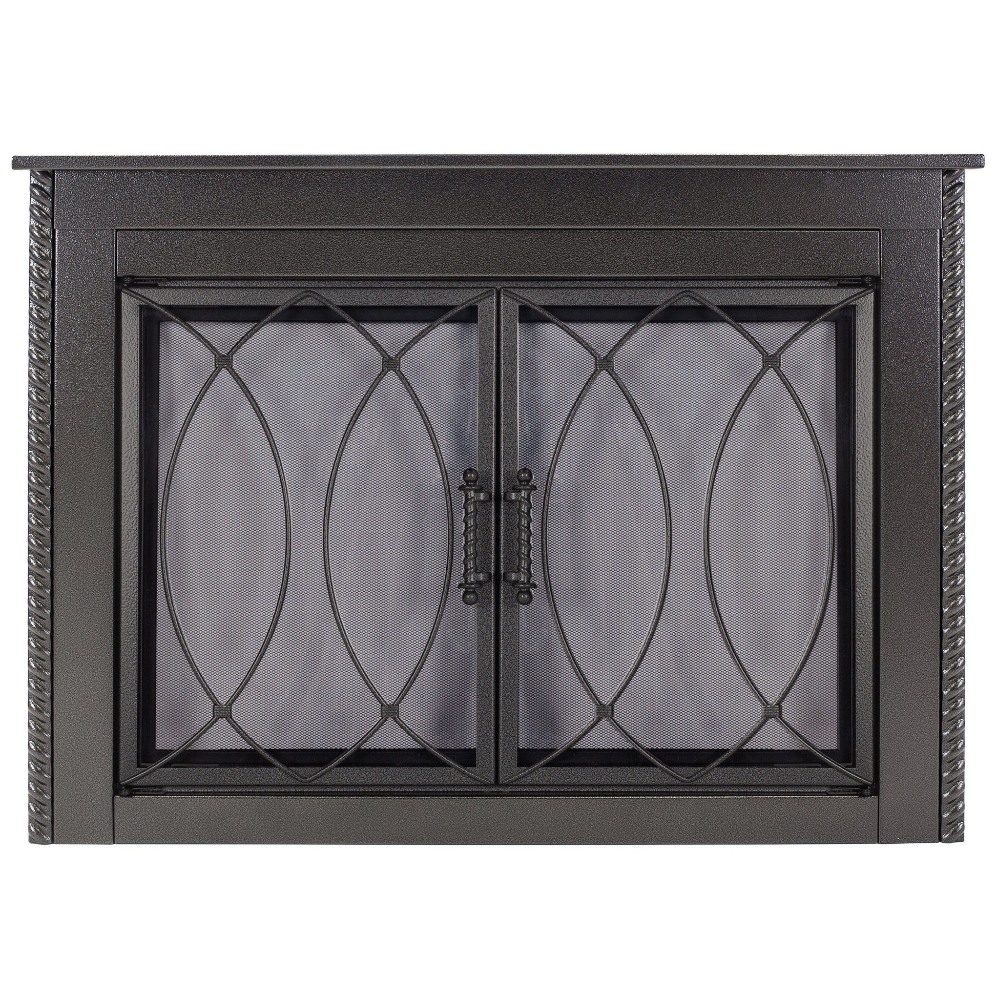 Pleasant Hearth Amhearst Hammered Black Small Cabinet-style Fireplace Doors with Smoke Tempered Glass AM-2100