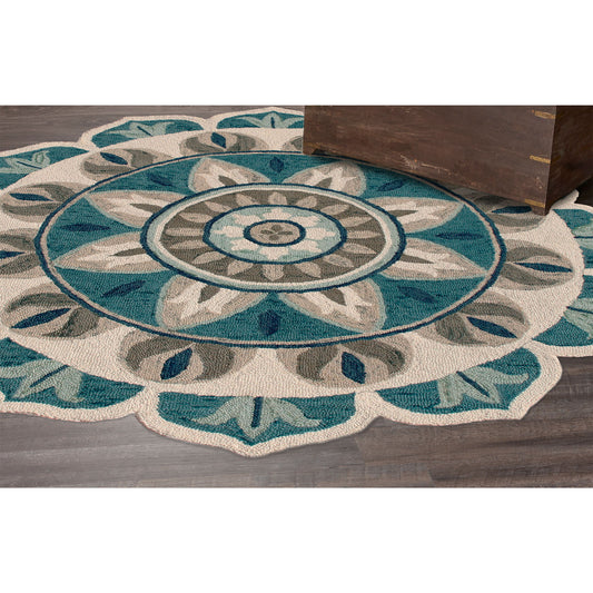 LR Home Blitz 6 x 6 (ft) Tufted Wool Aqua Blue/Gray Round Indoor Floral/Botanical Area rug