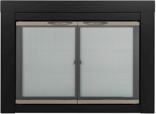Pleasant Hearth Alsip Black with Sunlight Nickel Trim Small Cabinet-style Fireplace Doors with Clear Tempered Glass AP-1130