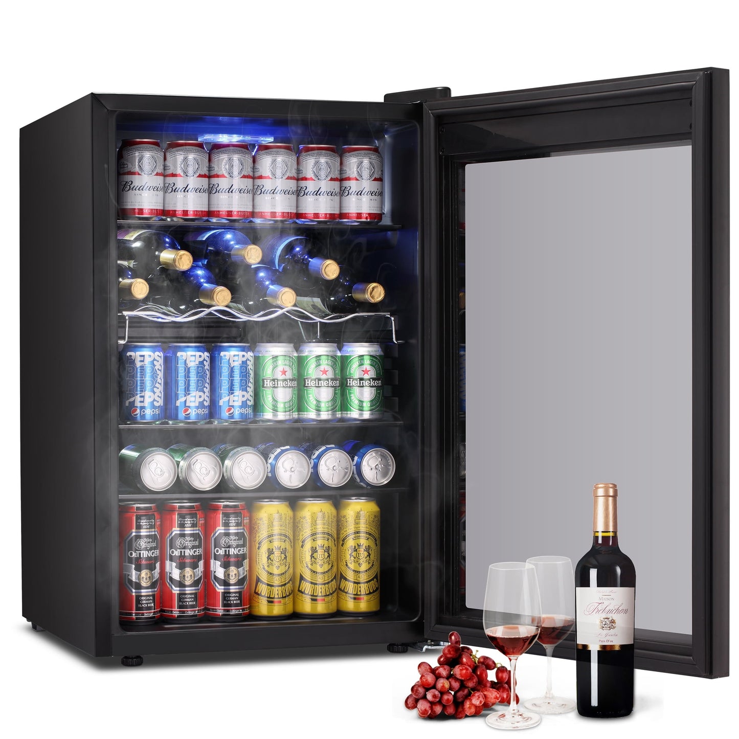 COWSAR 20.28-in W 88 -Can Capacity Black Glass Freestanding Indoor Beverage Refrigerator with Glass Door