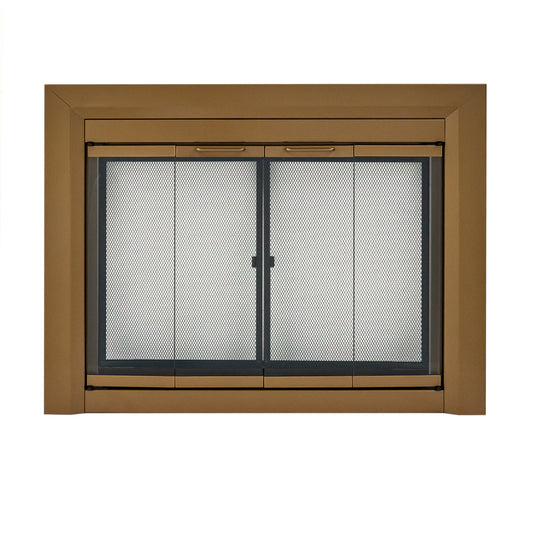Pleasant Hearth Clairmont Heritage Brass Medium Bifold Fireplace Doors with Smoke Tempered Glass CM-3011HE