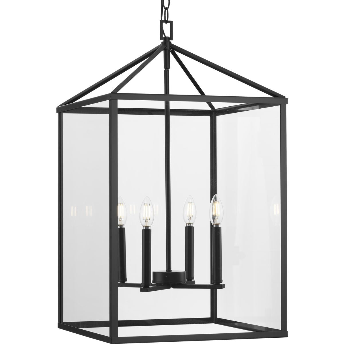 Progress Lighting Hillcrest 4 -Light Matte Black Transitional For Use in Bedrooms, Dining Rooms, Foyers, Kitchens, Living Rooms Chandelier