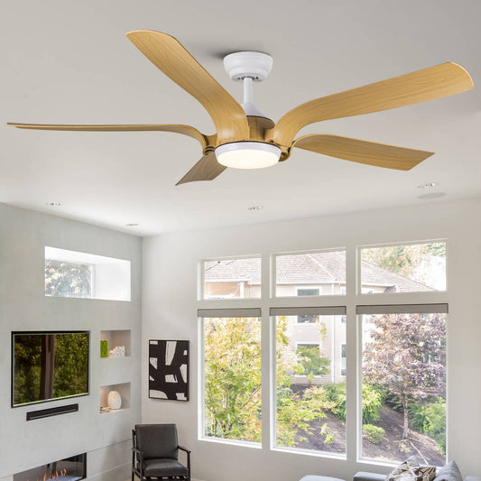 YUHAO Raleighe 56-in White with Distressed Blades Color-changing Integrated LED Indoor/Outdoor Smart Ceiling Fan with Light and Remote (5-Blade) LSDC1124WH56