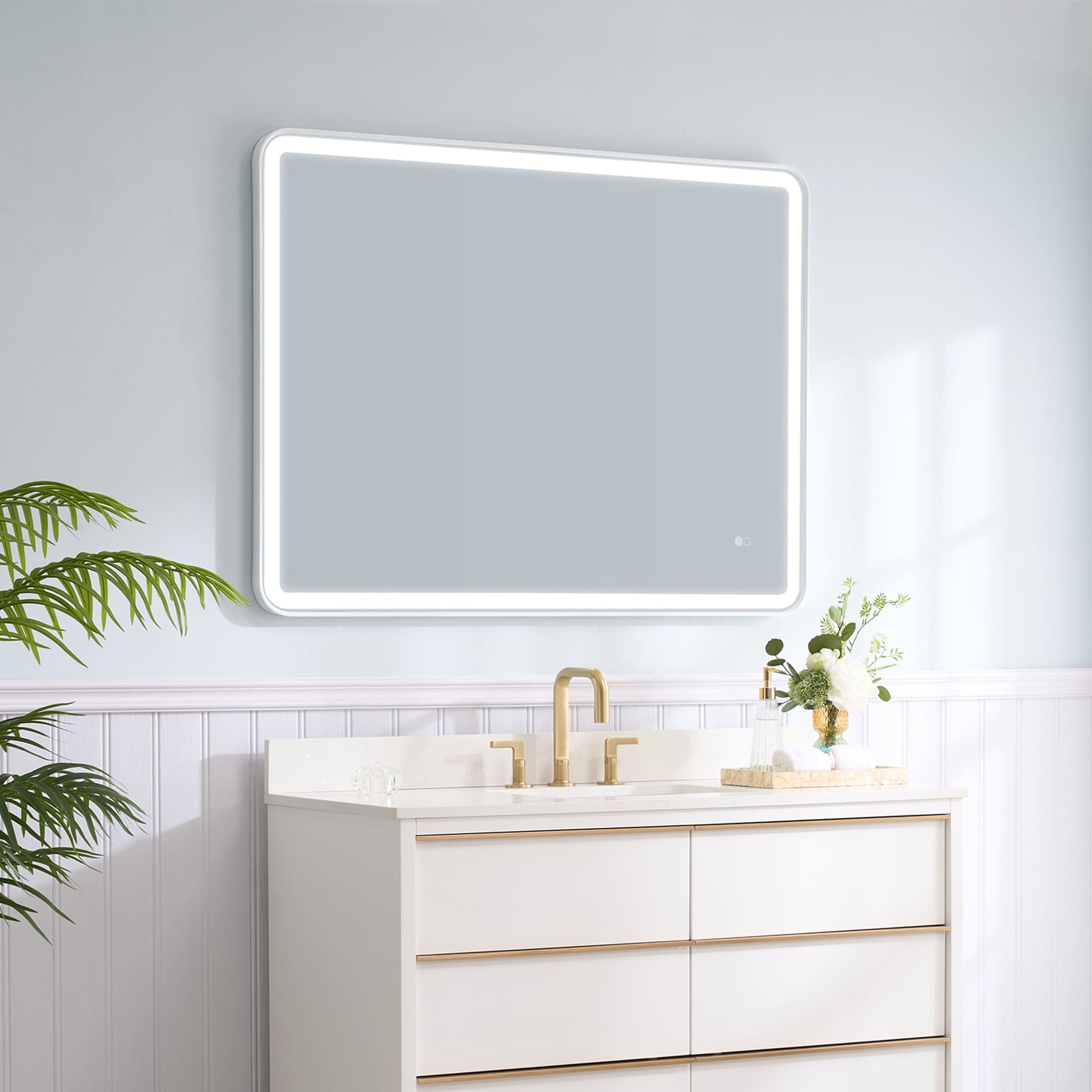 Forclover 48-in x 36-in Framed Rectangle Dimmable Lighted Fog Free Bathroom Vanity Mirror ( White )