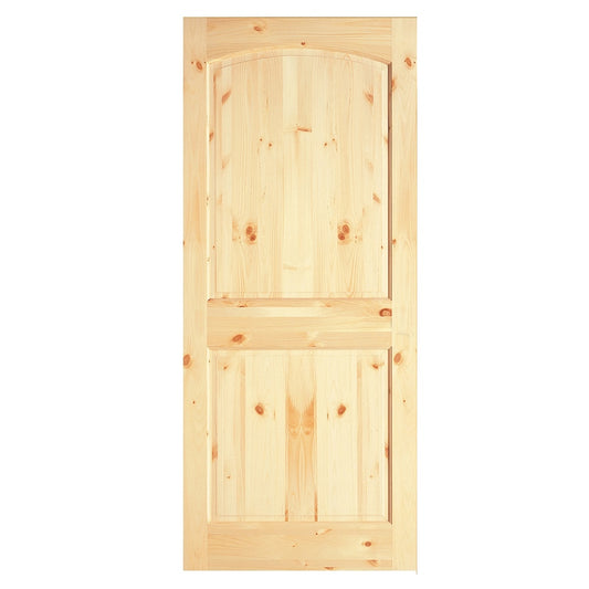 RELIABILT 32-in x 80-in Unfinished 2-panel round top plank Textured Solid core Unfinished Pine Wood Slab Door