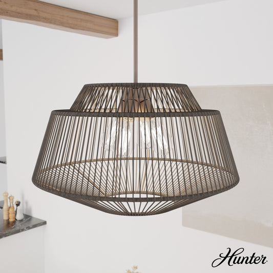 Hunter Brookhollow Sable Rattan and Sable 4 Light Pendant Ceiling Light Fixture 5730892