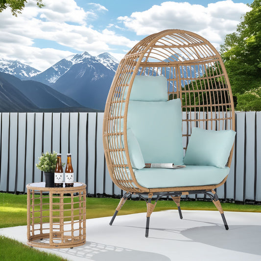 SANSTAR Patio Chairs 2 -Piece Wicker Patio Conversation Set with Blue 220gsm Polyester Cushions