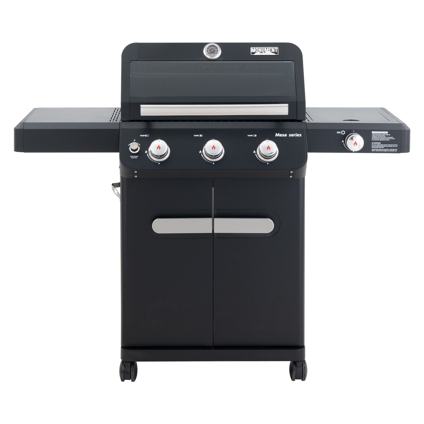 Monument Mesa Matte Black 3-Burner Liquid Propane Gas Grill with 1 Side Burner M325