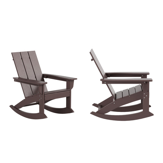 Westin Furniture Shoreside Set of 2 Dark Brown HDPE Frame Stationary Rocking Chair with Slat Seat