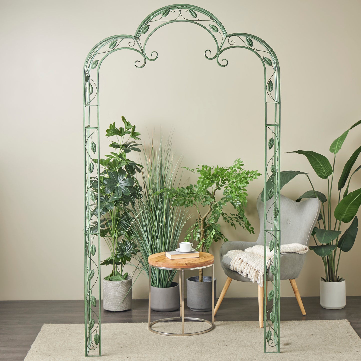 Grayson Lane 4.5-ft W x 7.58-ft H Arched Green Arched Leaf Steel Garden Arbor