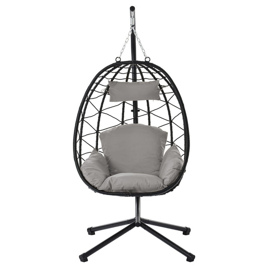 CESICIA PatioÂ Chairs Light Gray Steel Frame Hanging Egg Chair with Gray Cushioned Seat