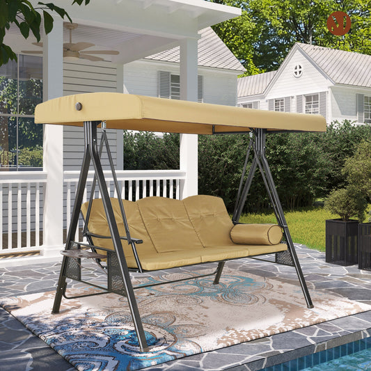 Mondawe Dark Brown Steel 3 Person Outdoor Canopy Swing Patio Swing with Removable Mat and Convertible Canopy Swing 3 -person Dark Brown Iron Outdoor Swing