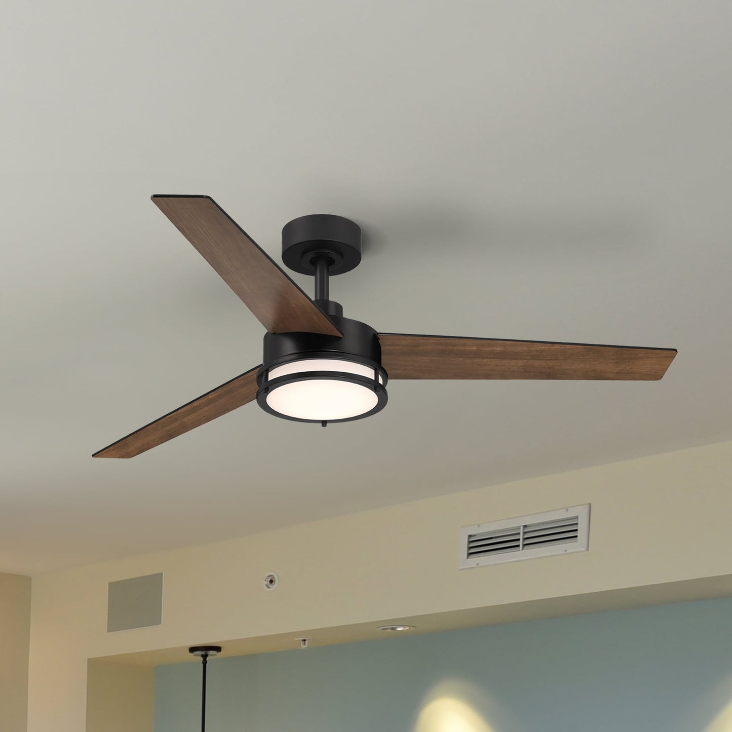 Designers Fountain Cassini 52-in Matte black Color-changing Integrated LED Indoor/Outdoor Flush Mount Smart Ceiling Fan with Light and Remote (3-Blade) FS-CSN52RGB-MB