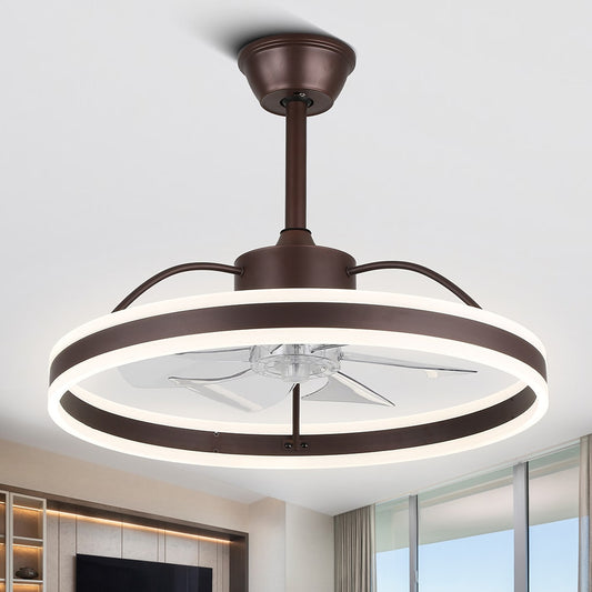 Oaks Decor Cotti 24-in Brown with Brushed Blades Color-changing Integrated LED Indoor Smart Fandelier Ceiling Fan with Light and Remote (7-Blade) DC2402-K