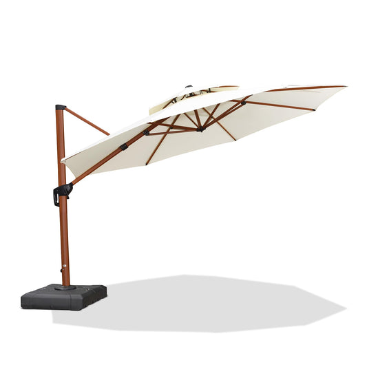 PURPLE LEAF 12-ft Aluminum Off-white Crank Cantilever Patio Umbrella