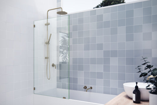 Glass Warehouse Polished Brass 33-in W x 58.25-in H Frameless Clear Glass Fixed Bathtub door