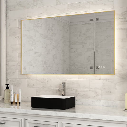 waterpar 42-Inches x 24-Inches Polished Rectangle Dimmable Lighted Fog Free Bathroom Vanity Mirror ( Gold )