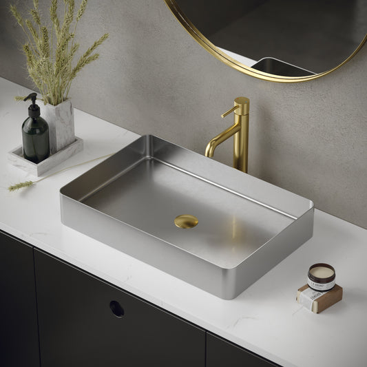 Karran Stainless Steel 15.75-in Vessel Rectangular Modern Stainless Steel Bathroom Sink with Drain Included