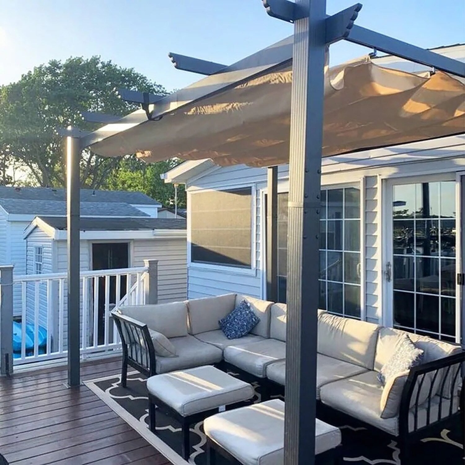 PURPLE LEAF Home and Garden 10-ft W x 12-ft L x 7-ft 6-in H Beige Metal Freestanding Pergola with Canopy