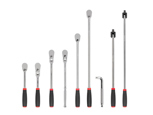 TEKTON 1/2 Inch Drive Comfort Grip Ratchet, L-Handle, and Breaker Bar Set (9-Piece) SDR99204