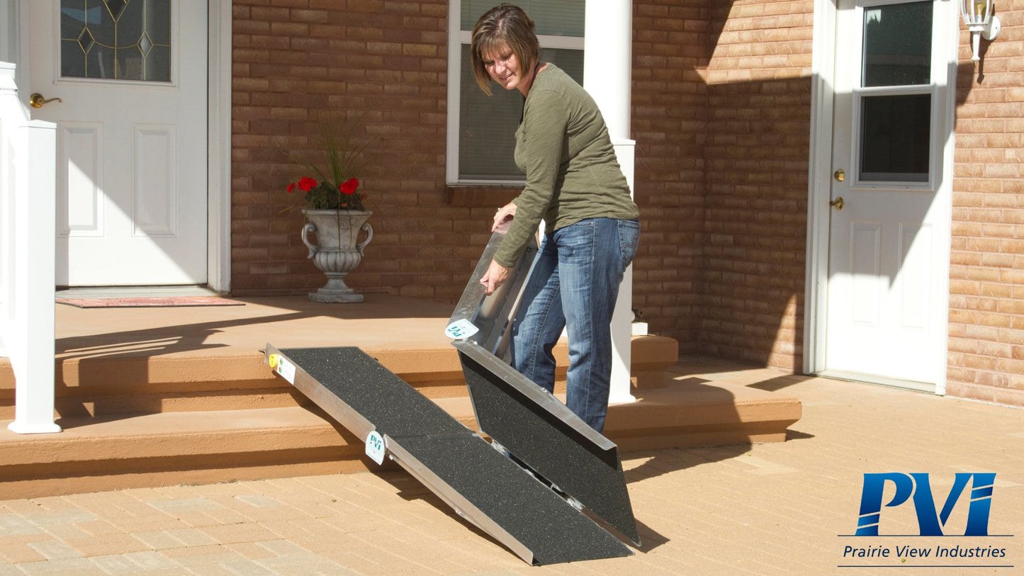 Prairie View Industries 8-ft x 30-in Aluminum Folding Entryway Wheelchair Ramp ADA Compliant
