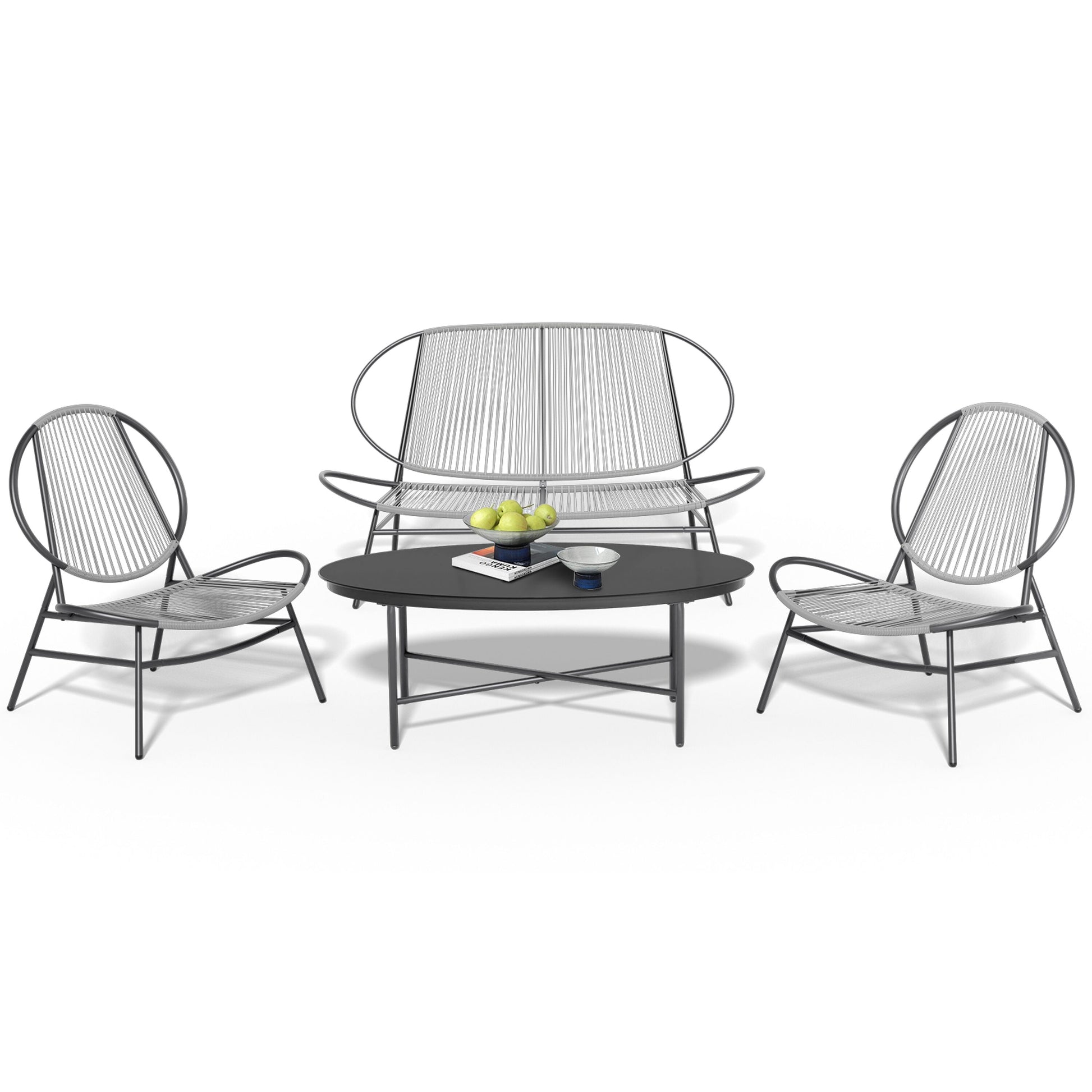 JEAREY 4-Piece Outdoor PE Wicker Set with 2 Single Chairs, 1 Loveseat, 1 Coffee Table 4 -Piece Rattan Patio Conversation Set