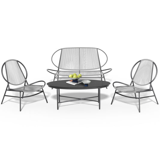 JEAREY 4-Piece Outdoor PE Wicker Set with 2 Single Chairs, 1 Loveseat, 1 Coffee Table 4 -Piece Rattan Patio Conversation Set