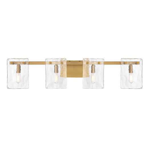 Savoy House Genry 4-Light Bathroom Vanity Light in Warm Brass 35-in 4 -Light Antique Brass Coastal Vanity light